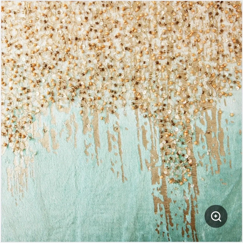Z Gallerie Gold Sequin Ombre Pillow with White and Aqua